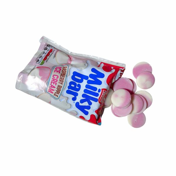 Milky Bar Raspberry Ripple Ice Cream, bottoni di cioccolato bianco al gusto gelato