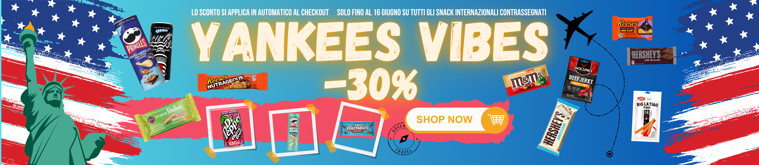 Banner Yankees Vibes promo 30% snack americani desktop