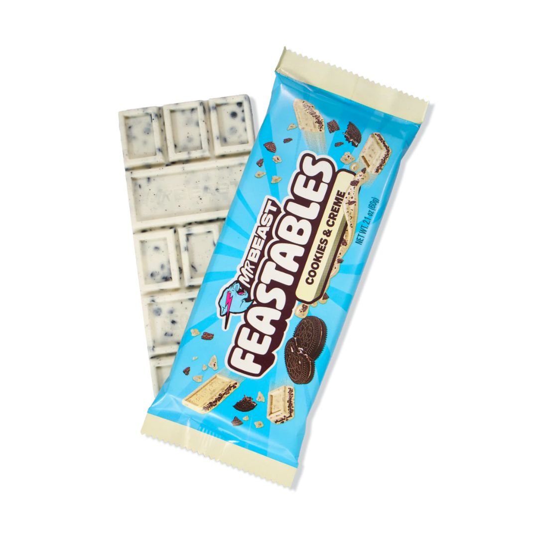 Mr Beast Feastables Cookies & Creme – 60 g - Barretta al cioccolato bianco con pezzi di biscotto croccante