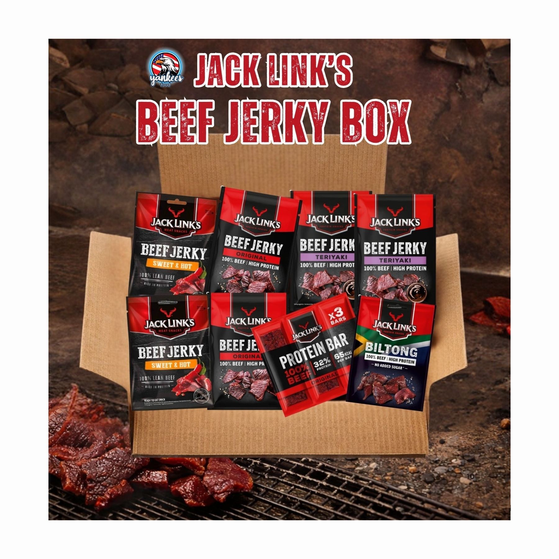 Jack Link's Beef Jerky Box - 322,5gr - 10 Snack di Carne Essiccata ad Alto Contenuto Proteico