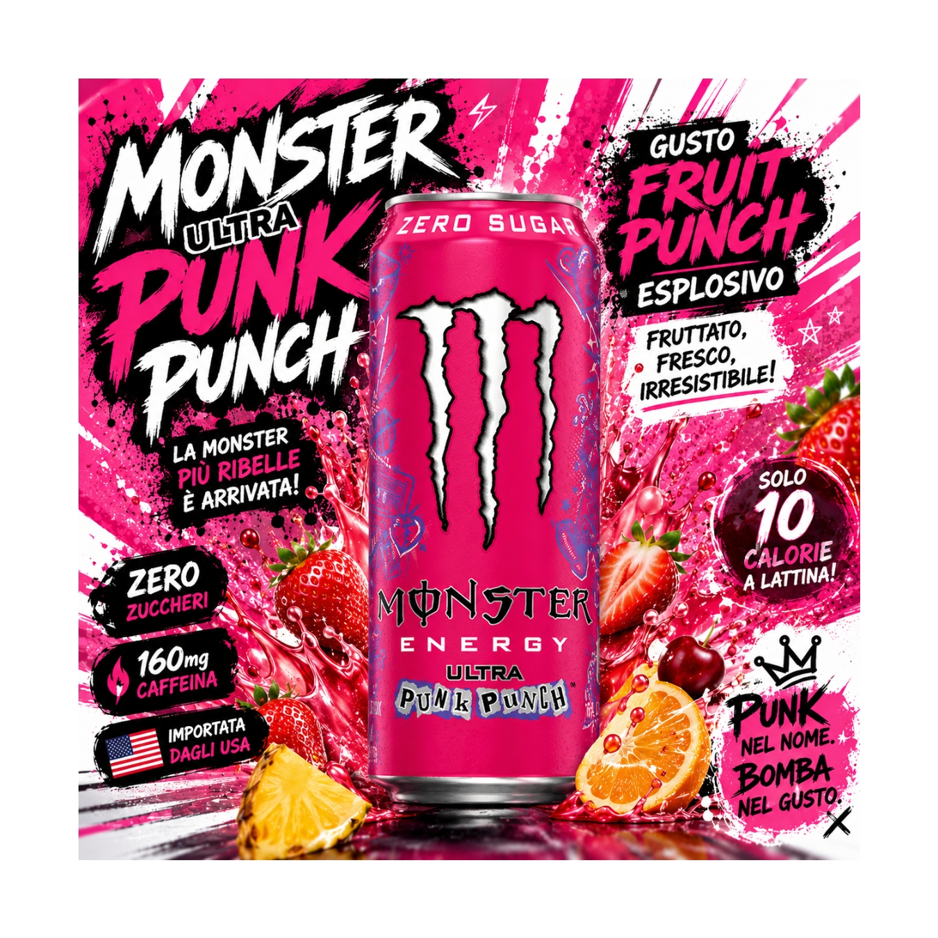 Monster Ultra Punk Punch USA 473ml β Energy Drink Zero Zuccheri al Gusto Fruit Punch πΊπΈβ‘